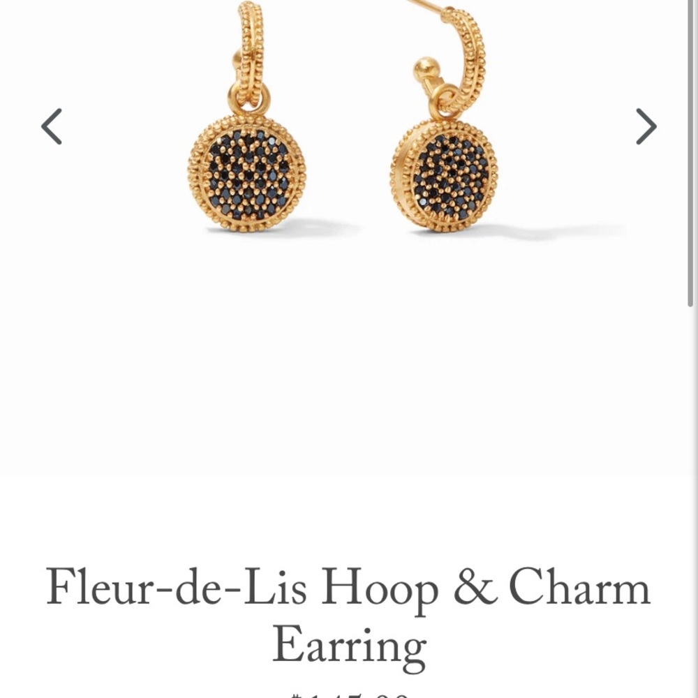 Julie Vos Flyer-de-Lis Black hoop charm earrings